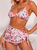 ZAFUL Colorful Printed Ribbed O-ring Three Piece Tanga Bikini Swimwear L Light pink