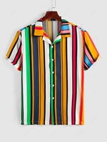 ZAFUL Colorful Rainbow Pattern Jacquard Stripe Short Sleeve Shirt M