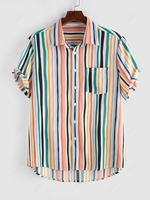 ZAFUL Colorful Striped Pattern Button Down Shirt S White