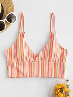 ZAFUL Colorful Striped Ribbed Cropped Bikini Top 2xl Light pink