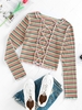 ZAFUL Colorful Striped Ribbed Lace Up Exposed Seams T Shirt M