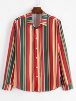 ZAFUL Colorful Vertical Striped Button Up Casual Shirt 2xl