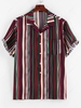 ZAFUL Colorful Vertical Striped Print Pocket Shirt S Red