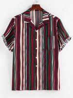 ZAFUL Colorful Vertical Striped Print Pocket Shirt Xxl Red
