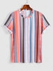 ZAFUL Colorful Vertical Striped Rainbow Short Sleeve T-shirt S Orange