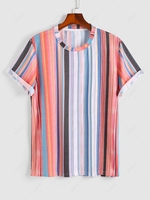 ZAFUL Colorful Vertical Striped Rainbow Short Sleeve T-shirt S Orange
