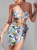 ZAFUL Colorful Wave Cross Tie Three Piece Bikini Swimwear L