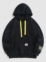ZAFUL Contract Color Drawstring LOS ANGELES Embroider Fleece-lined Hoodie S Black