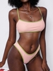 ZAFUL Contrast Binding Cross High Cut Bikini Swimwear L Light pink