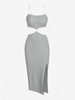 ZAFUL Contrast Binding Cut Out Thigh Split Dress L Light gray