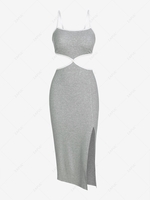 ZAFUL Contrast Binding Cut Out Thigh Split Dress L Light gray