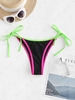 ZAFUL Contrast Binding Tie Side High Leg Thong Bikini Bottom L Black