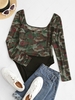 ZAFUL Contrast Camouflage Sheer Mesh Bodysuit L Deep green