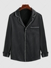 ZAFUL Contrast Hem Front Pocket Long Sleeves Silky Satin Shirt M Black