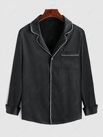 ZAFUL Contrast Hem Front Pocket Long Sleeves Silky Satin Shirt M Black