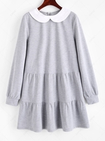 ZAFUL Contrast Peter Pan Collar Long Sleeve Smock Dress L Light gray