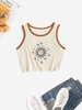 ZAFUL Contrast Piping Sun Star Graphic Cropped Tank Top L Light coffee