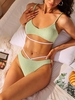 ZAFUL Contrast Strappy Textured High Cut Bikini Swimwear S Light green