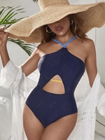 ZAFUL Contrast Straps Criss Cross Back Cut Out One-piece Swimsuit L Deep blue