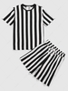 ZAFUL Contrast Striped Print T-shirt and Shorts Set Xl Black