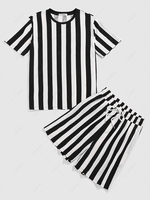 ZAFUL Contrast Striped Print T-shirt and Shorts Set Xl Black