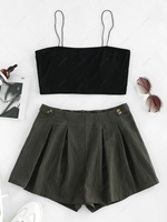 ZAFUL Contrast Zip Fly Cami Two Piece Set Xl Black