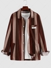 ZAFUL Contrasting Stripe Print Long Sleeve Shirt L Coffee