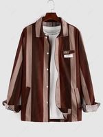 ZAFUL Contrasting Stripe Print Long Sleeve Shirt S Coffee