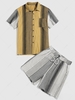 ZAFUL Contrasting Stripe Shirt And Shorts Two Piece Set L