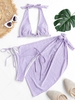 ZAFUL Convertible Eyelet Criss Cross Tie Side Three Piece Bikini Swimwear L Light purple