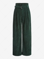 ZAFUL Corduroy Belted Wide Leg Pants M Deep green
