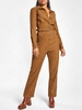 ZAFUL Corduroy Buckle-belted Shirt-style Jumpsuit L Coffee