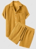 ZAFUL Corduroy Casual Short Sleeves Shirt and Shorts Set L Deep yellow