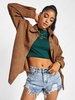 ZAFUL Corduroy Chest Pocket Drop Shoulder Shacket L Coffee