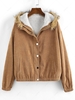 ZAFUL Corduroy Drop Shoulder Faux Shearling Lined Parka Coat S Coffee