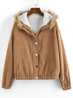 ZAFUL Corduroy Drop Shoulder Faux Shearling Lined Parka Coat S Coffee