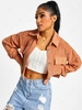 ZAFUL Corduroy Drop Shoulder Flap Detail Jacket L Coffee