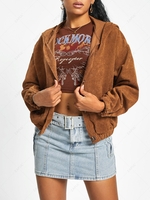 ZAFUL Corduroy Drop Shoulder Hooded Pocket Jacket S Deep coffee