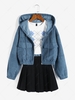ZAFUL Corduroy Drop Shoulder Pocket Hooded Jacket L Blue