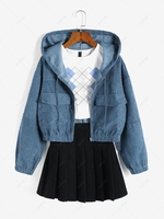 ZAFUL Corduroy Drop Shoulder Pocket Hooded Jacket L Blue