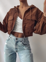 ZAFUL Corduroy Drop Shoulder Pocket Hooded Jacket L Chestnut