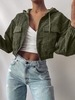 ZAFUL Corduroy Drop Shoulder Pocket Hooded Jacket L Green