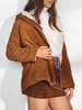 ZAFUL Corduroy Fluffy Lined Hooded Zip Up Coat S Brown