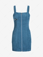 ZAFUL Corduroy Front Zip Pocket Bodycon Dress L Blue