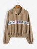 ZAFUL Corduroy Half Zip Floral Crochet Sweatshirt M Light coffee