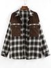 ZAFUL Corduroy Patched Plaid Pocket Drop Shoulder Shacket L Brown bear