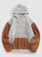 ZAFUL Corduroy Patchwork Polar Fleece Fluffy Hoodie S Dark gray