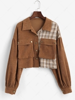 ZAFUL Corduroy Plaid Short Cargo Jacket Xl Red dirt