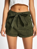 ZAFUL Corduroy Pocket Belted Rolled Hem Shorts L Deep green