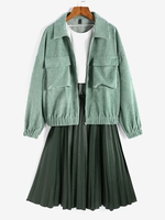 ZAFUL Corduroy Pocket Drop Shoulder Jacket S Light green